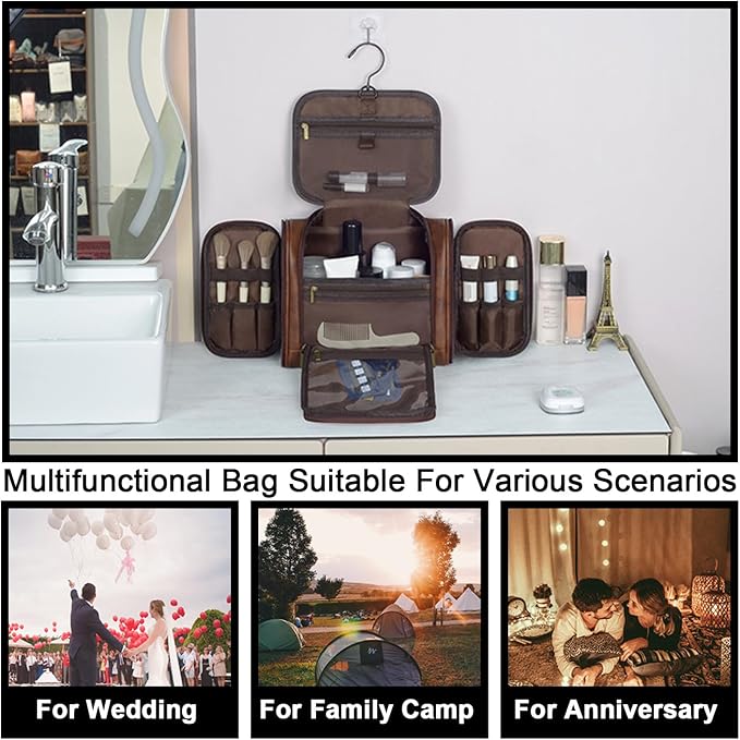 Personalized Leather Toiletry Bag, Brown, Three Layer Structure, Waterproof, Customizable Name Engraving, Travel Organizer for Men, Multi-Occasion Gift (UK1008) - Image 6