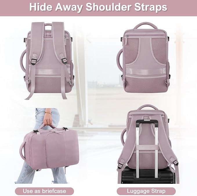Sinaliy Travel Backpack, TSA Carry on Flight Approved Backpack | Waterproof 17.3 Inch Laptop Backpack with Multi-Pockets, Personal Item Travel Bag for Women Work, College, Business, Purple - Image 6