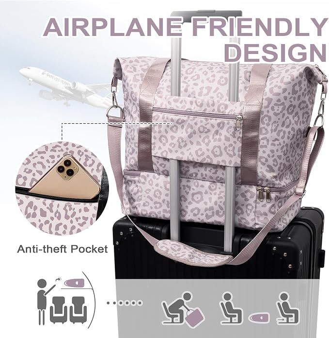 WOOMADA Weekender Bag for Women, Travel Duffel Bags with Shoe Compartment & Wet Pocket, Personal Item Bag for Airlines - Image 4