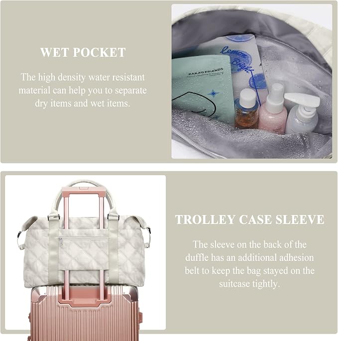 Travel Duffel Bag, Carry On Overnight Weekender Bags for Women | Travel Bag with Wet Pocket & Trolley Sleeve, For Spirit Airlines 18x14x8 Personal Item Bag - Image 3