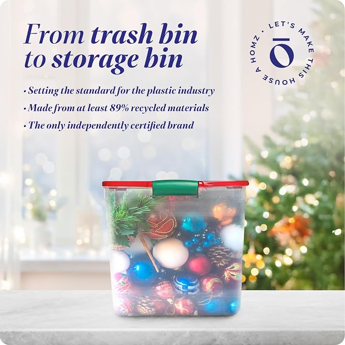 HOMZ 4-Pack Holiday Tote, Plastic Storage Organizer Bins with Lids, 31 Quart, Clear/Red - Stackable Organizing Containers for Home, Garage, and Office - Image 7