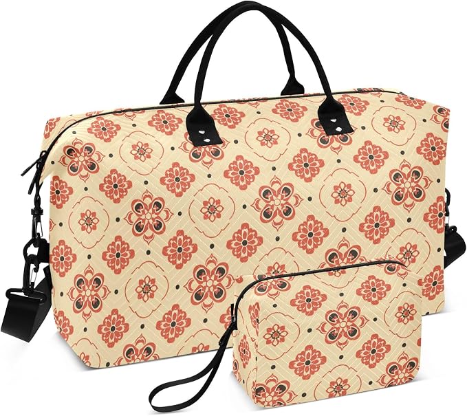 Weekender Bags Travel Duffel Gym Bag 4359 Mandala Orange Boho Carry on Overnight Tote Bag with Toiletry Bag for Airplane Travel Trip Gym Yoga by senya