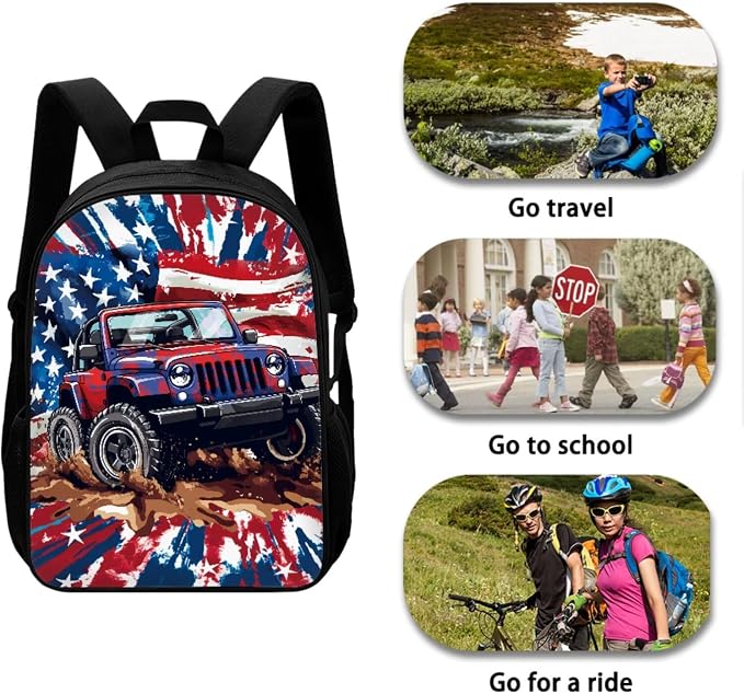 Kids Backpack Set for Girls and Boys with Insulated Lunch Box Pencil Pouch Case, Knapsack Set Suitable for School Lightweight Schoolbag Set, Tractor American Flag Tie-Dye - Image 2