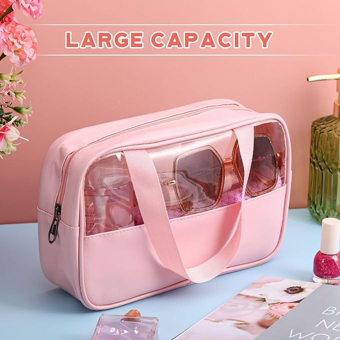 Buryeah 9 Pcs Translucent Make up Bag Toiletry Organizer for Women Men Waterproof Portable Cosmetic Travel Bag with Hanging Handles Travel Storage Carry Pouch Gifts for Bridesmaid (Pink) - Image 3