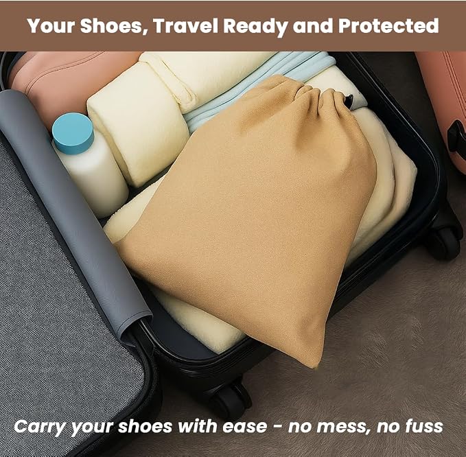 LFH Cotton Rich Shoe Storage Bags with Drawstring, Dustproof Breathable Reusable Organizer, Perfect For Travel, Dorm, Hotel, College, Gym, Easy to Carry, Machine Washable 8"x17" (Pack of 4) - Beige - Image 2