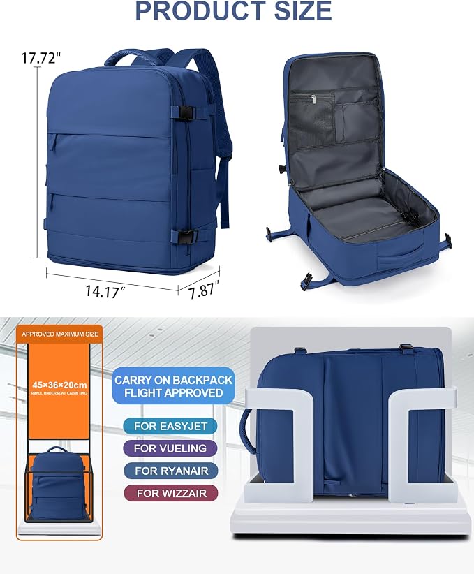 coowoz Travel Backpack for Women Man Carry On Backpack Mochila de Viaje Waterproof Teacher Personal Item Backpacks Travel Bag Essentials Rucksack Airplane Accessories Must Haves Royal Blue - Image 5