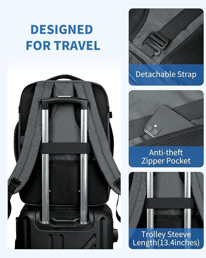WANDF Travel Backpack For Spirit Airlines Personal Item Bag 18x14x8 with Wet Pocket, 17 Inch Laptop Backpack for Men Women | Frontier Airline Underseat Fit, Fits 17" Laptop, 180°Opening, Travel Backpack - Image 6