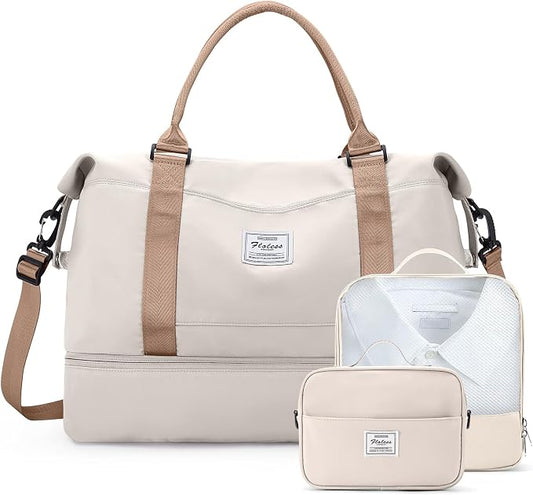 Weekender Bags for Women, Carry-On Overnight Travel Duffel Bag | Travel Bag with Shoes Compartment & Toiletry Bag, Extra Large, 3 Pcs Set by SYCNB