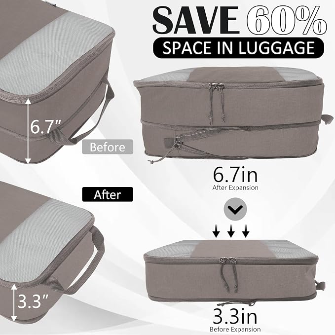 Extra Large Compression Packing Cubes, 2 Set Compression bags for Travel Packing Organizer, Expandable Compression Cubes for Travel, Khaki Mesh - Image 2