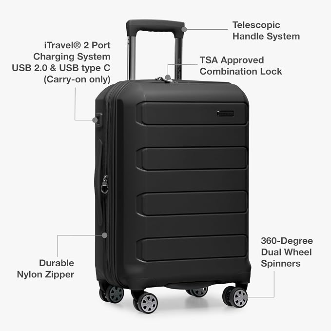 Traveler's Choice Pagosa Hardshell Expandable Luggage with Spinner Wheels, Black, 2-Piece Set (22/27) - Image 7