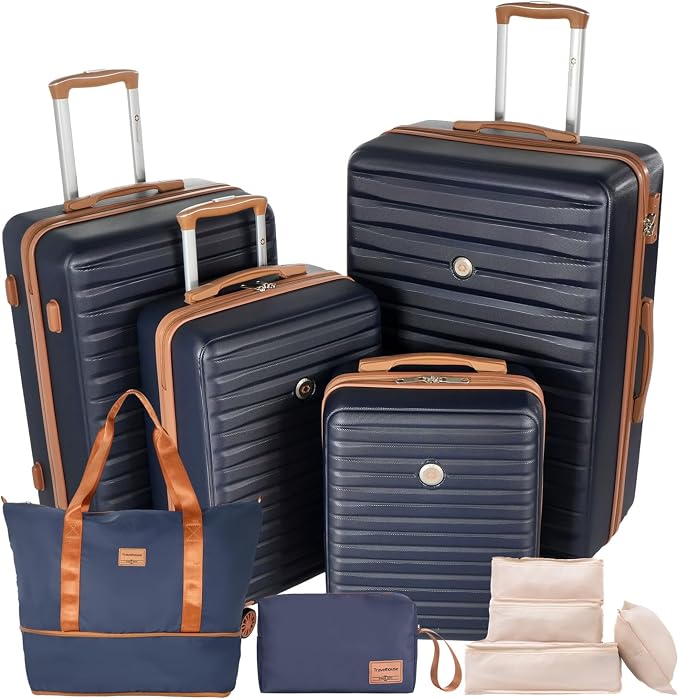 Travelhouse 10-Piece Hardshell Luggage Set with Spinner Wheels & TSA Lock | Lightweight ABS+PC hardside set includes 16", 20", 24", 28" suitcases + cosmetic case + duffel bag + packing cubes by Travelhouse