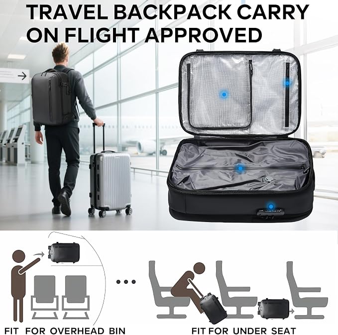 BANGE Vacuum-Seal Travel Backpack with Pump and Vacpack Compression System, Water Resistant Large Carry-On Backpack with Laptop Compartment and TSA Lock - Flight Approved, Black (With Air Pump) - Image 2
