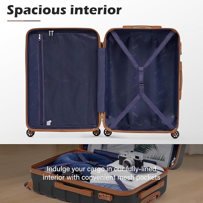 Coolife Luggage Set, Lightweight Durable Hardshell, 4 piece, Apricot Black | suitcase set with 360° Spinner Wheels, TSA-approved Lock, Checked Family Travel, 16/20/24/28 Inch - Image 5