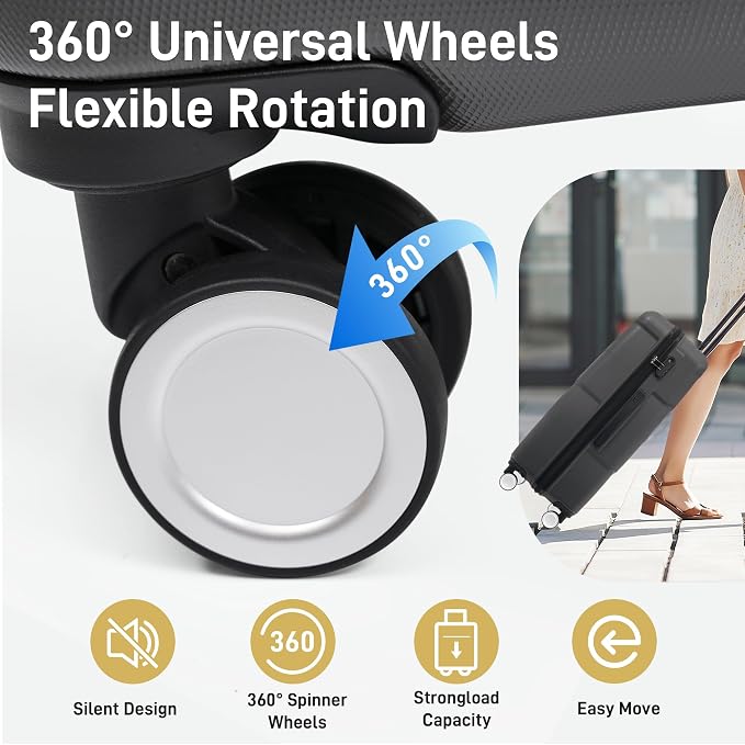 6 Pcs ABS Hardshell Luggage Sets Spinner Wheel Suitcase Lock Suitcases Charcoal - Image 2