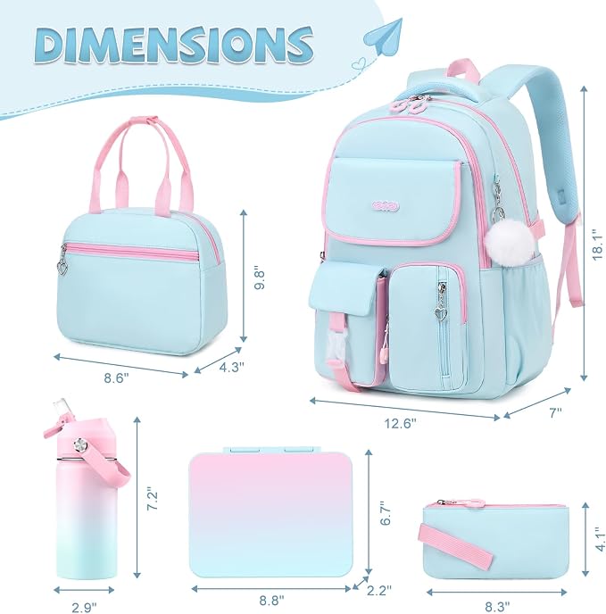 DIGOBAY Backpacks for Girls, 12PCS School Backpack with 43OZ Bento Box 14OZ Water Bottle Lunch Bag Pencil Pouch for Teen Girl Kids Elementary Primary Middle High College Travel School bag Bookbag Set - Image 2