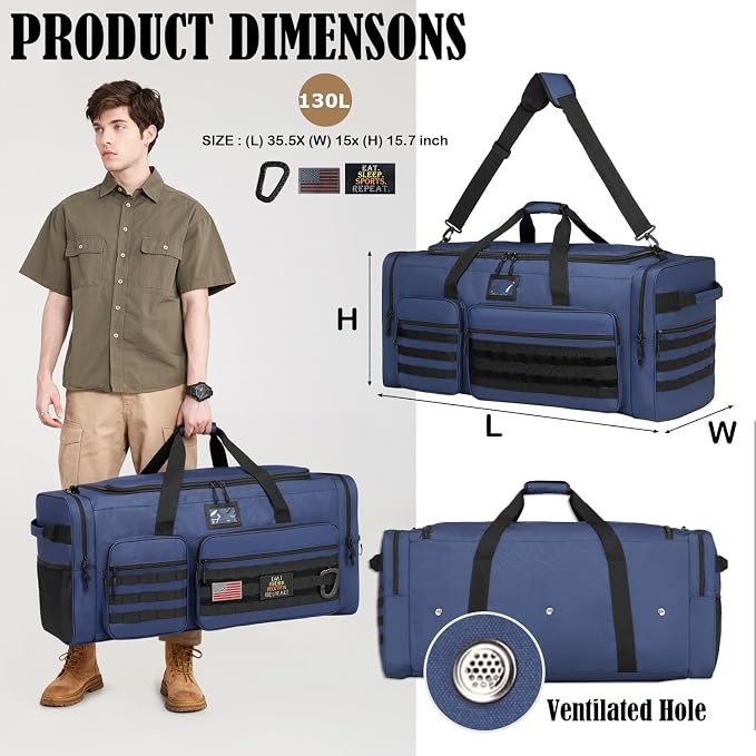 Extra Large Duffle Bag for Men, Heavy Duty Duffle Bag for Travel, Large Sports Gym Equipment Bag for Hockey Football Soccer Baseball Basketball & Team training (Blue) - Image 2