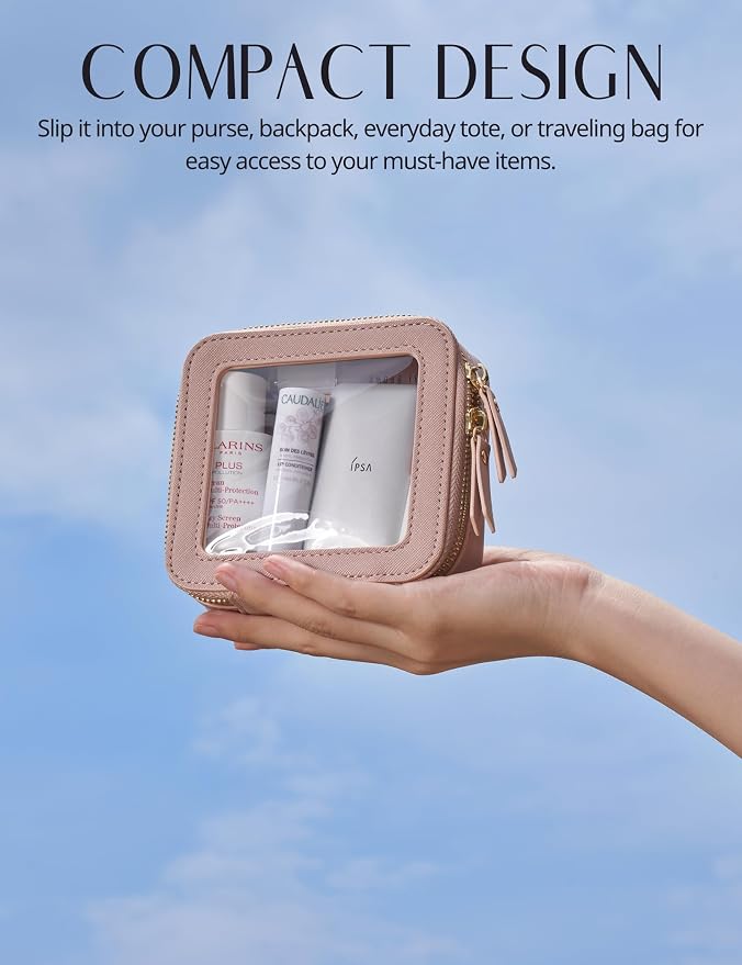Popvibe Clear Makeup Case Toiletry Bag Travel Medium Clear Cosmetic Bag with Zipper, Make Up Bag Organizer Traveling TSA Approved Transparent Bag Car for Essentials, Mini & Medium, Mauve - Image 8