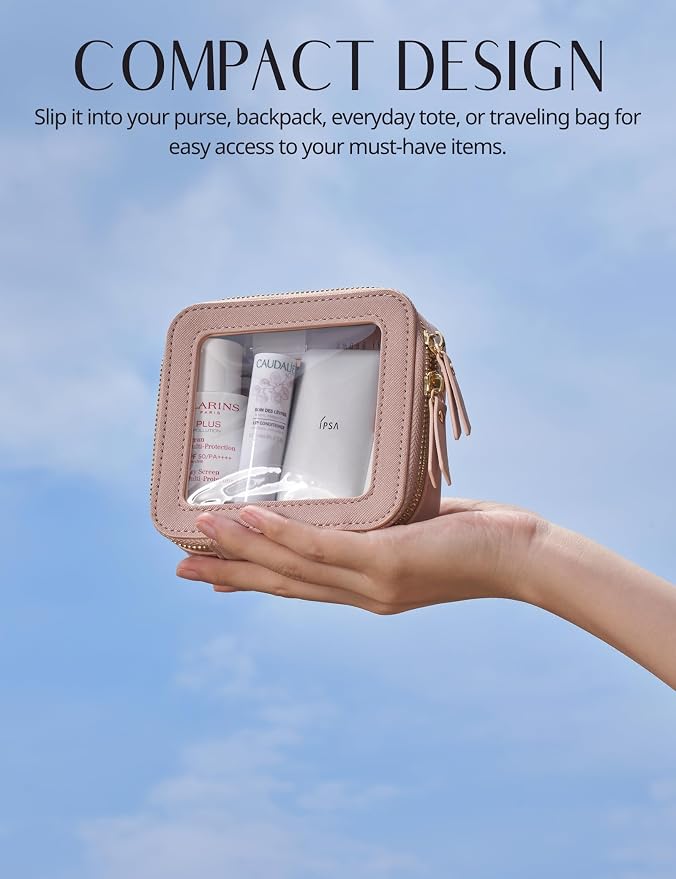 Popvibe Clear Makeup Case Toiletry Bag Travel Medium Clear Cosmetic Bag with Zipper, Make Up Bag Organizer Traveling TSA Approved Transparent Bag Car for Essentials, Mini & Medium, Mauve - Image 8