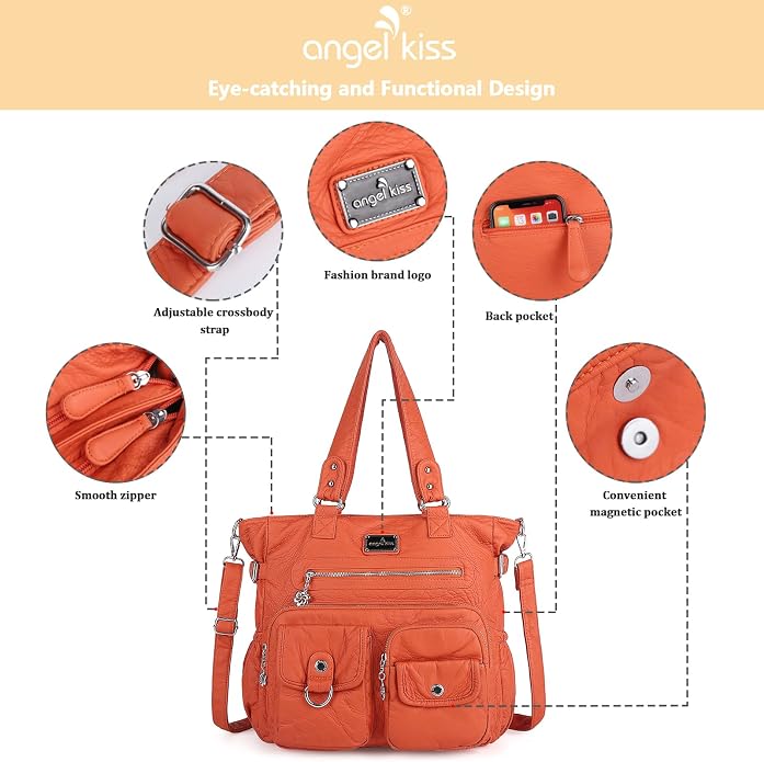 Angelkiss Purses Handbags for Women PU Tote Satchel Bags for Women Pockets Shoulder Bags… | PU - Image 7