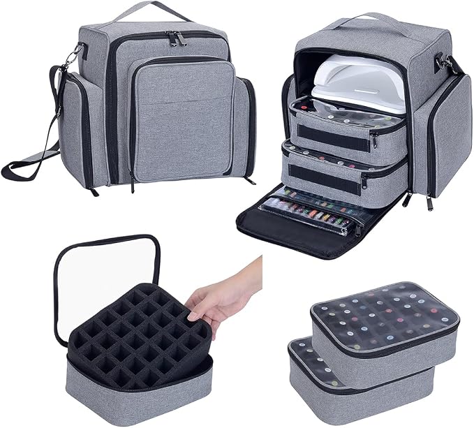 Nail Polish Organizer Case Hold 60 Bottles with 2 Detachable Bag,Grey | Portable Travel Storage Box Designed for Women's Nail Tools, Essential Oils and Cosmetics Sets by UOZL