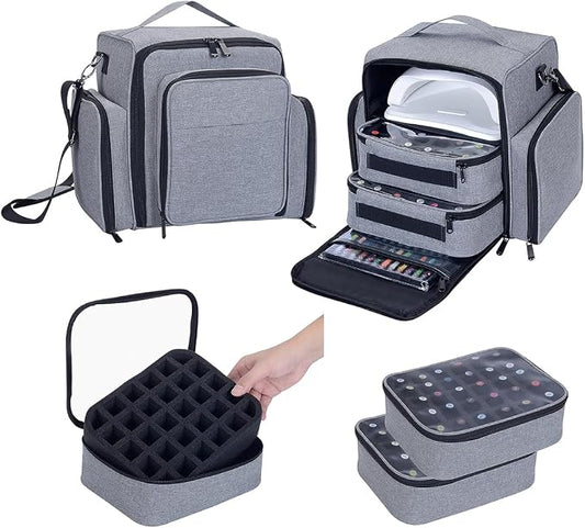 Nail Polish Organizer Case Hold 60 Bottles with 2 Detachable Bag,Grey | Portable Travel Storage Box Designed for Women's Nail Tools, Essential Oils and Cosmetics Sets by UOZL