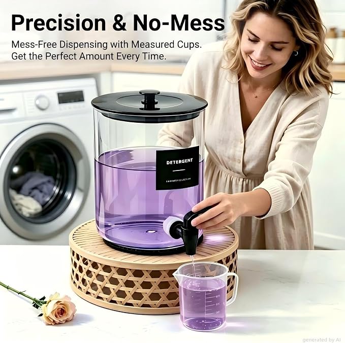 Glass Laundry Detergent Dispenser,1 Gallon Large Liquid Soap,2 Pack(Black) | Complete borosilicate jars set with leakproof spigots, protective silicone mats, minimalist labels, and dosing cups. - Image 2