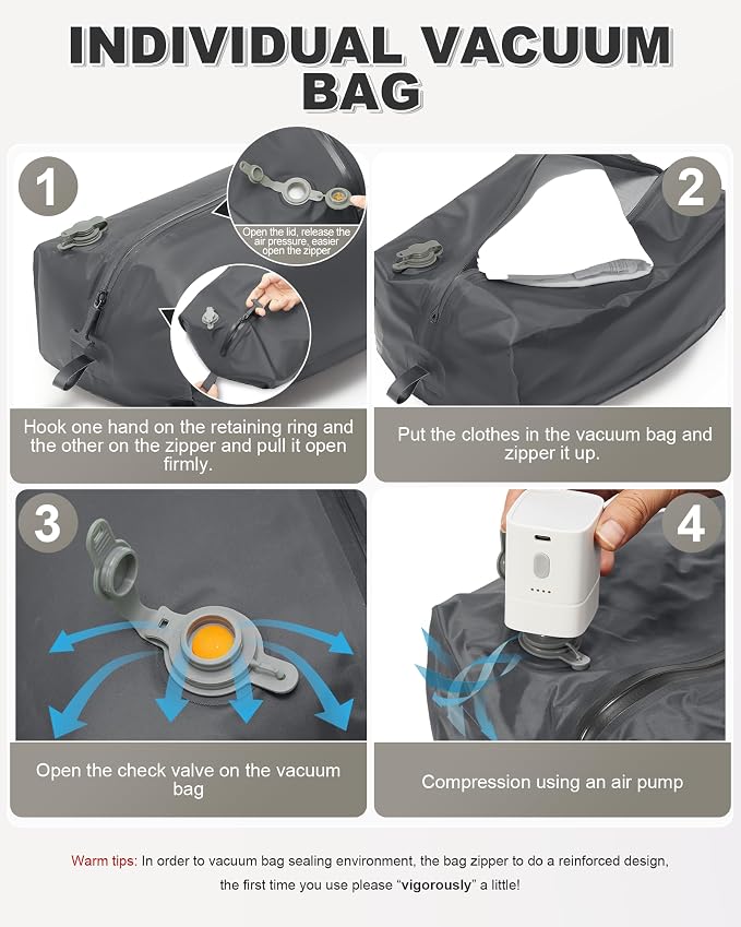 VGCUB Vacuum Backpack Travel with Pump, Vacuum Seal Compression Bags Laptop Backpack Personal Item - Image 3