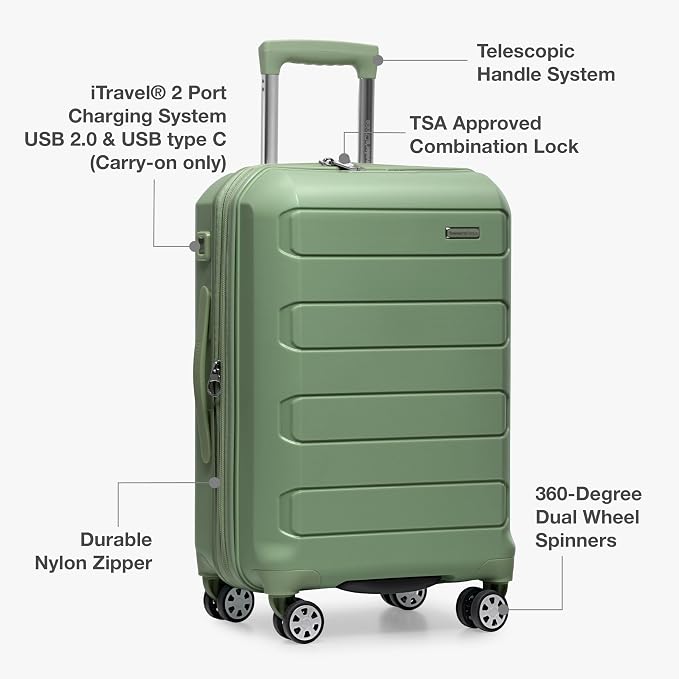 Traveler's Choice Pagosa Hardshell Expandable Luggage with Spinner Wheels, Green, 2-Piece Set (22/27) - Image 6