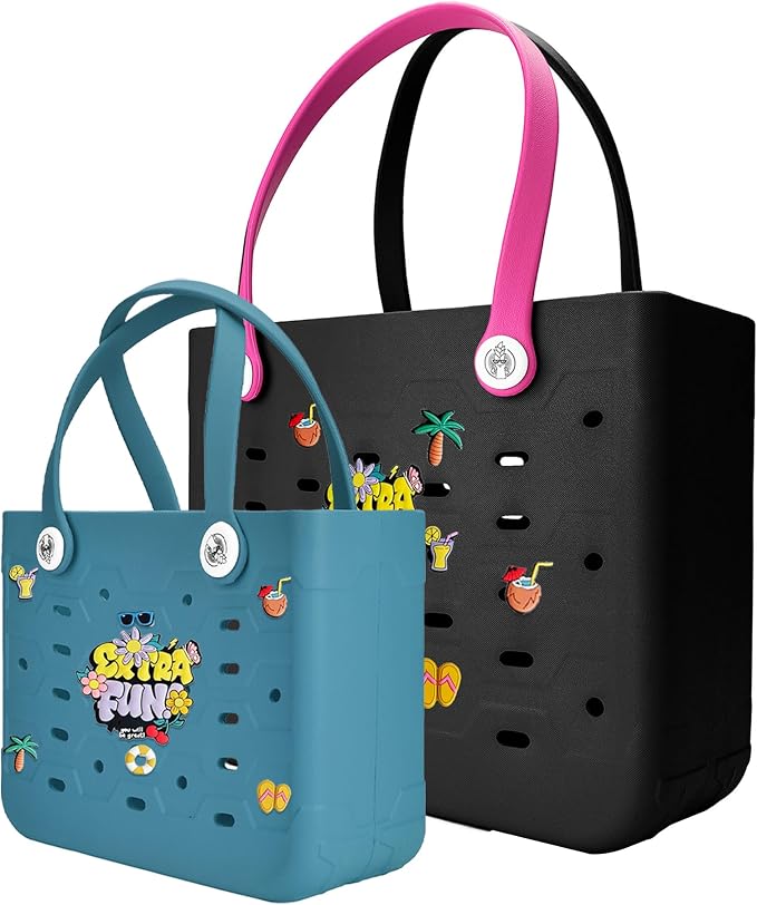 2-Pack Beach Bags Medium & Small,Waterproof Sandproof Rubber Tote Set for Women Men, Vacation Pool Boat Essentials by Unknown