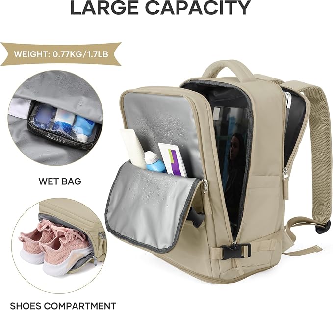 coowoz Travel Backpack For Women Men,Carry On Backpack,Hiking Backpack Waterproof Outdoor Sports Rucksack Casual Daypack travel essentials（Khaki） - Image 4