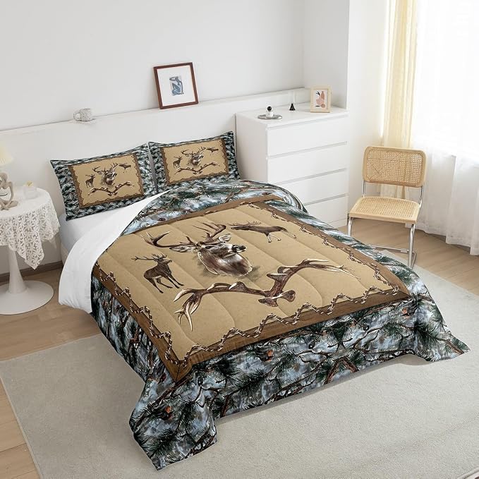 Erosebridal Rustic Moose Comforter Sets Twin Cabin Hunting Animal Bedding Set for Youth Adult Woodland Trees Quilt Inner Fill Southwestern Down Comforter with 1 Pillow Sham Ultra Soft - Image 5