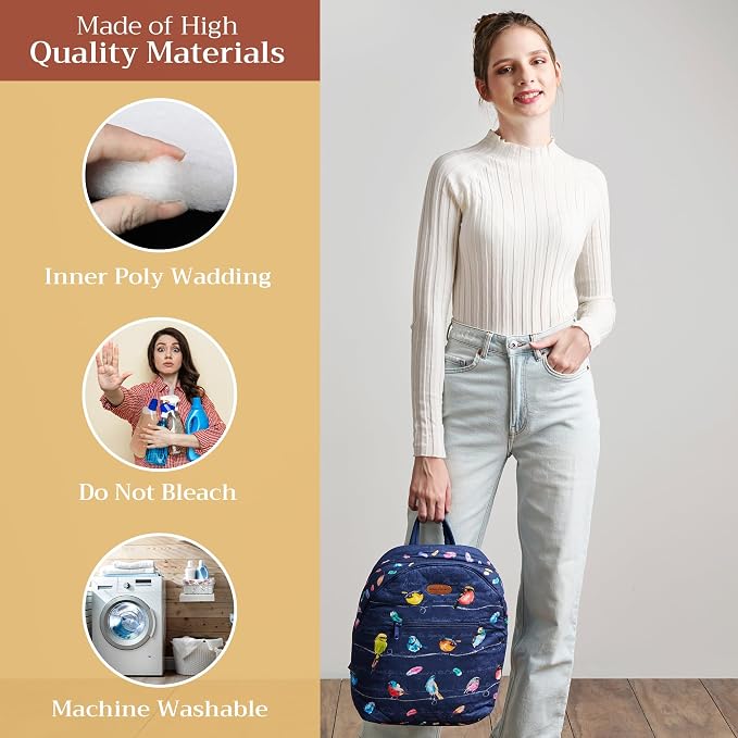 Maison d' Hermine Backpack for Women Men Cotton Shoulder Multipurpose Rucksack with Small Pouch Lightweight Multi Pocket Bag for Travel Work Perfect for Spring Summer (Birdies on Wire - Navy) - Image 3