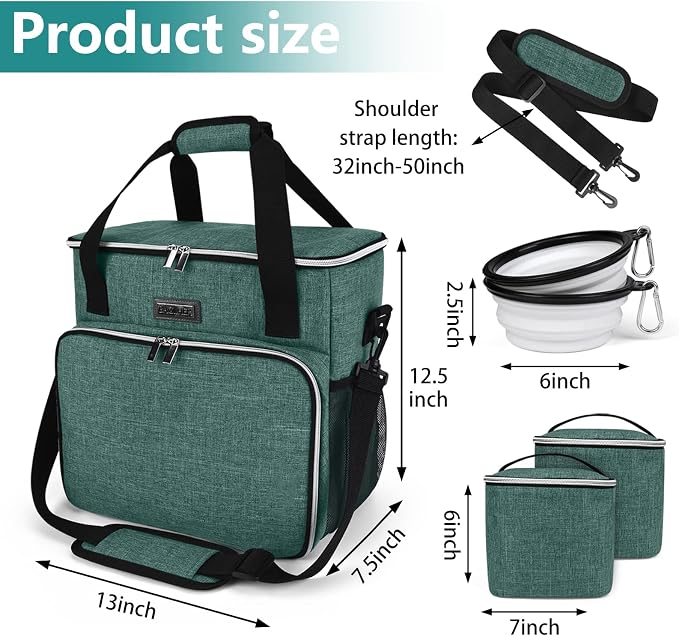 BAGLHER Pet Travel Set Airline-Approved Carrier for Small/Medium Cats & Dogs + Travel Bag with Food Containers & Silicone Bowls, Grey & Green - Image 3