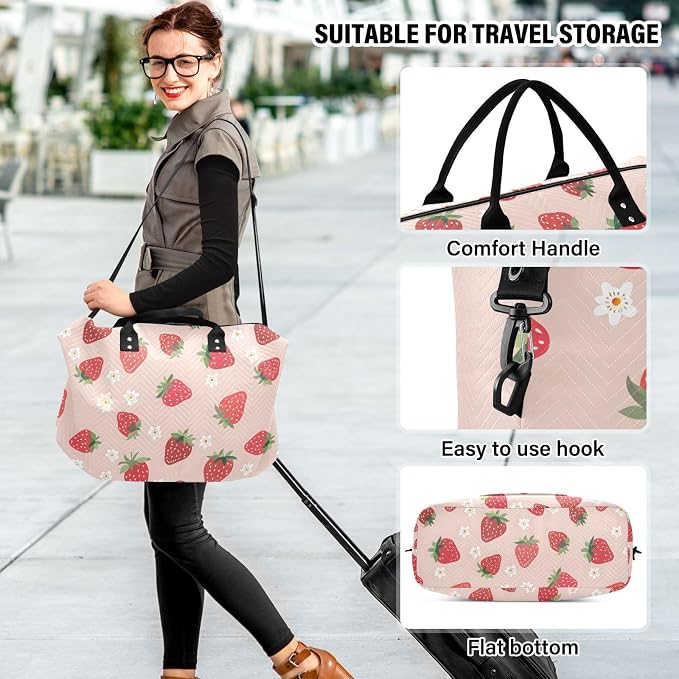 Weekender Bags Travel Duffel Gym Bag Small Scale Strawberry Carry on Overnight Tote Bag with Toiletry Bag for Airplane Travel Trip Gym Yoga - Image 6