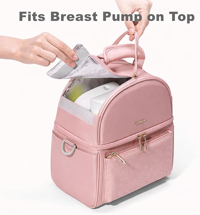 SUNVENO Breast Milk Cooler Bag with Detachable Insulation Box, Double-Layer Pumping Travel Bag for Work & Daycare, Fits Bottles, Ice Packs and Pump Parts,Pink - Image 4