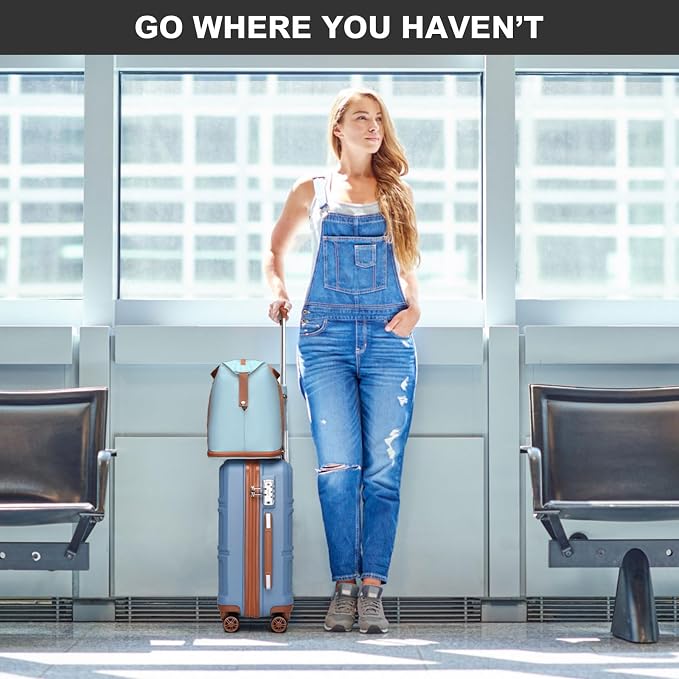 Kono Luggage Set 4 Piece Carry On Hardside Luggage with Spinner Wheels | Lightweight PC+ABS Carry On Suitcase with TSA Lock Apricot Blue - Image 2