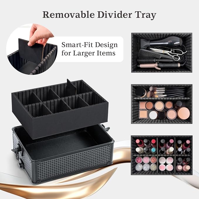 SHOWERSAFE 4 in 1 makeup train case - Professional cosmetology case on wheels, Large Transformable Makeup Train Case & Barber Case, Portable rolling makeup case & Makeup Cart, Jet Black - Image 6