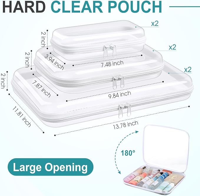 Sanwuta 6 Pcs Clear Hard Zipper Case Plastic Zipper Pouches Transparent Makeup Bag Pencil Case Pouches Toiletry Diaper Bag for Travel Toy Storage Organizer Bins(Clear,Three Sizes) - Image 2