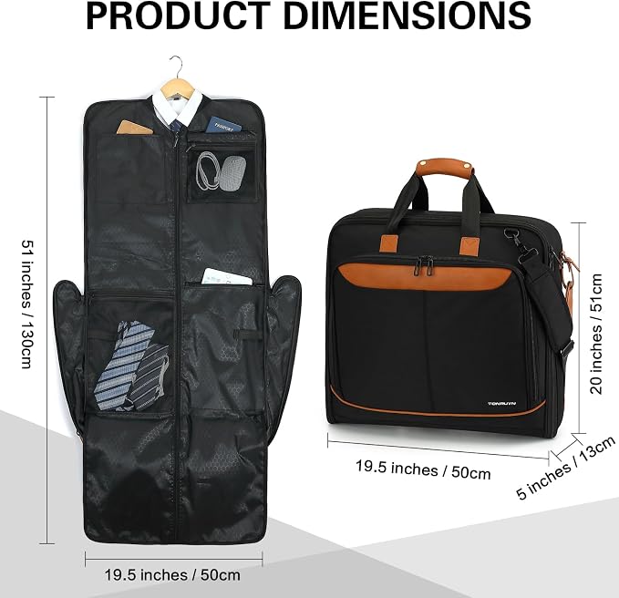 Travel Garment Bag Carry on Suit Bag for Men Women 51'' Garment Bags for Travel Business Waterproof Hanging Suitcase Luggage Bags with Shoulder Strap free shoes bag Fit 15.6Inch Laptop, Black - Image 7