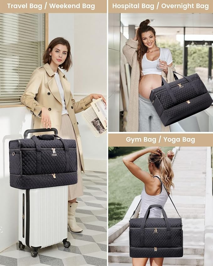 LOVEVOOK Large Travel Duffle Bag, Weekender Bags for Women With Shoe Compartment, Overnight Hospital Bag For Women Labor Delivery, Carry on Bag Personal Item Travel Bag, Yoga Gym Duffel Bag - Image 6