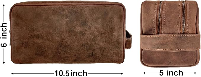 RUSTIC TOWN Full Grain Leather Travel Toiletry Bag - Cosmetic Makeup Kit Organizer (Brown) - Image 3