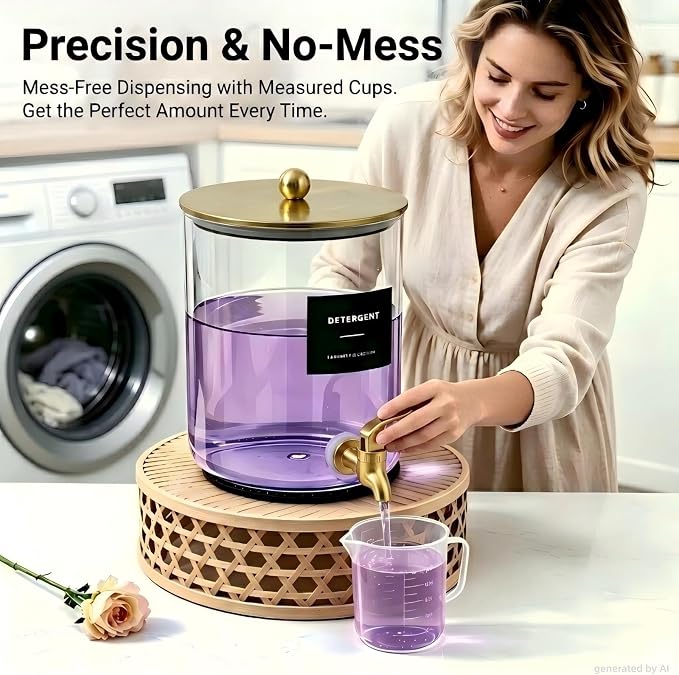 Glass Laundry Detergent Dispenser,1 Gallon Large Liquid Soap 1Pack(Gold) | Complete borosilicate jars set with leakproof spigots, protective silicone mats, minimalist labels, and dosing cups. - Image 3