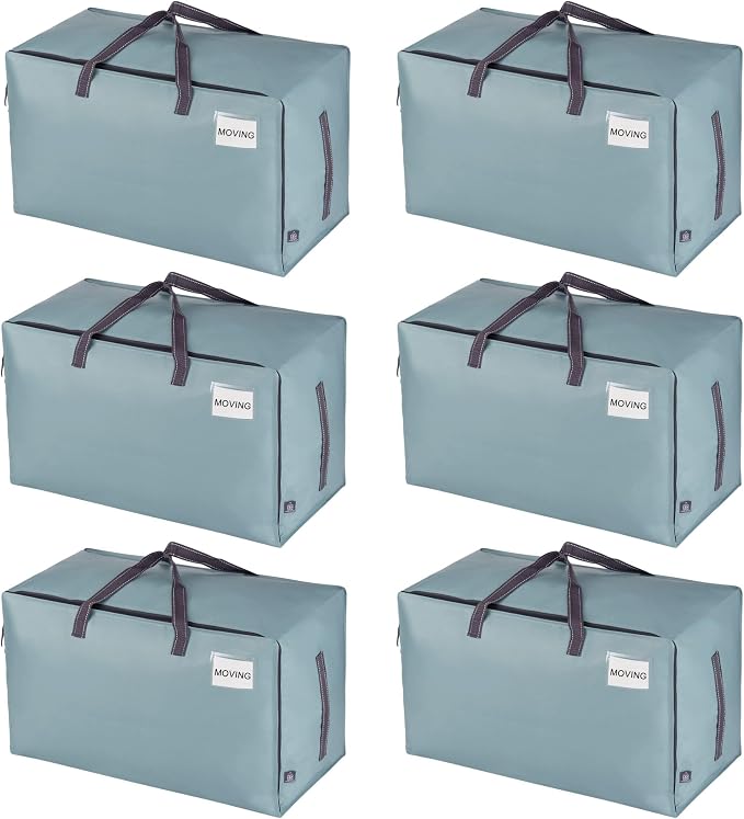 VENO 6 Pack Extra Large Heavy Duty Moving Bags with Wide Opening & Reinforced Handles, Reusable Storage Tote Bags with Strong Zippers for Clothes, College Dorm Essentials & Moving Supplies by Veno