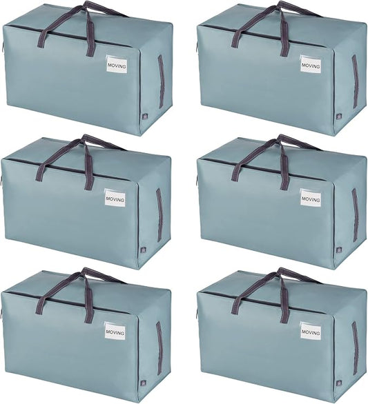VENO 6 Pack Extra Large Heavy Duty Moving Bags with Wide Opening & Reinforced Handles, Reusable Storage Tote Bags with Strong Zippers for Clothes, College Dorm Essentials & Moving Supplies by Veno