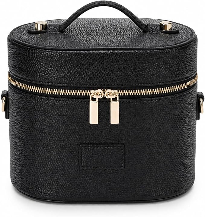 BAGOK Leather Vanity Case Makeup Bag with Removable Divider, Washable Compartments, Dual Zipper & Carry Handle – Travel Toiletry Organizer for Women by BAGOK