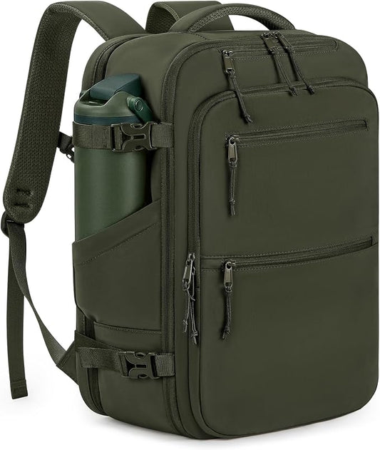 mibasies 40L Travel Backpack for Women & Men: Carry On Luggage Flight Approved, TSA Laptop Backpack with Water Bottle Pocket, Personal Item Bag Fits 17" Laptop for Weekender Business - Deep Green by mibasies