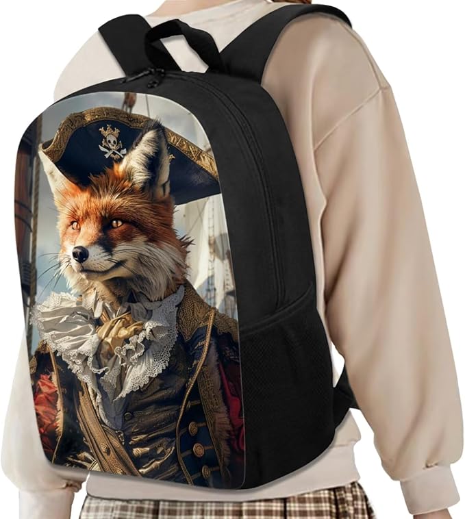 17 Inch Animal Print School Backpack And Lunch Box Set for Kids Lightweight Funny Pirate Fox Backpack for Boys Girls Sturdy School Bag with Insulated Lunchbox Pencil Case Student Bookbag - Image 2