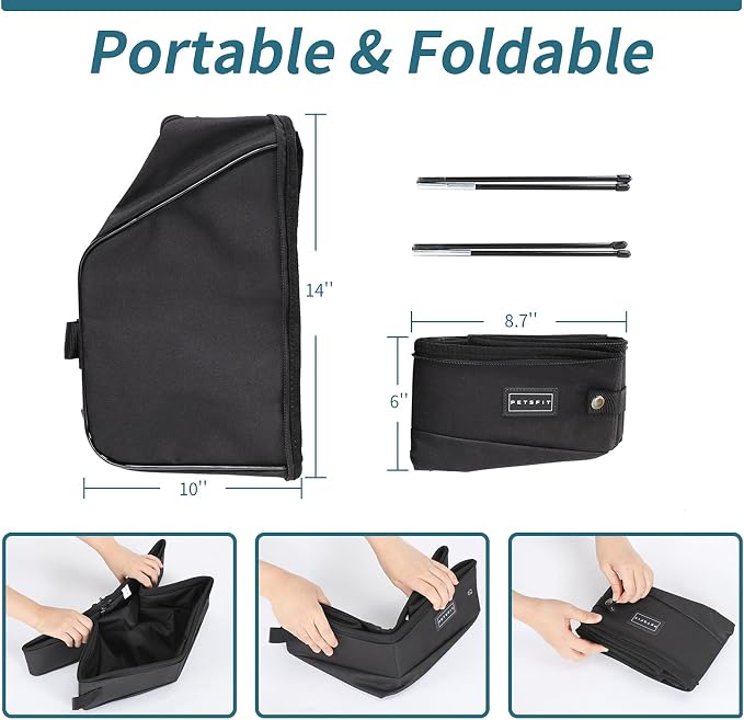 PETSFIT Portable Travel Cat Litter Box – Collapsible, 2-Layer Leak-Proof Washable Liner with Sturdy Support Frame, for Hotel/Car/Camping, Cat Travel Essentials for Kitty/Medium Cats Solid Black - Image 7