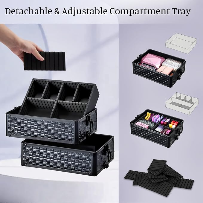4 in 1 Rolling Makeup Trolley Train Case Cosmetic Suitcase Nail Tech Box for Makeup Artist, Hairstylists, Nail Tech Case with with Keys Swivel Wheels Traveling Trunk (Shiny Brick) - Image 3
