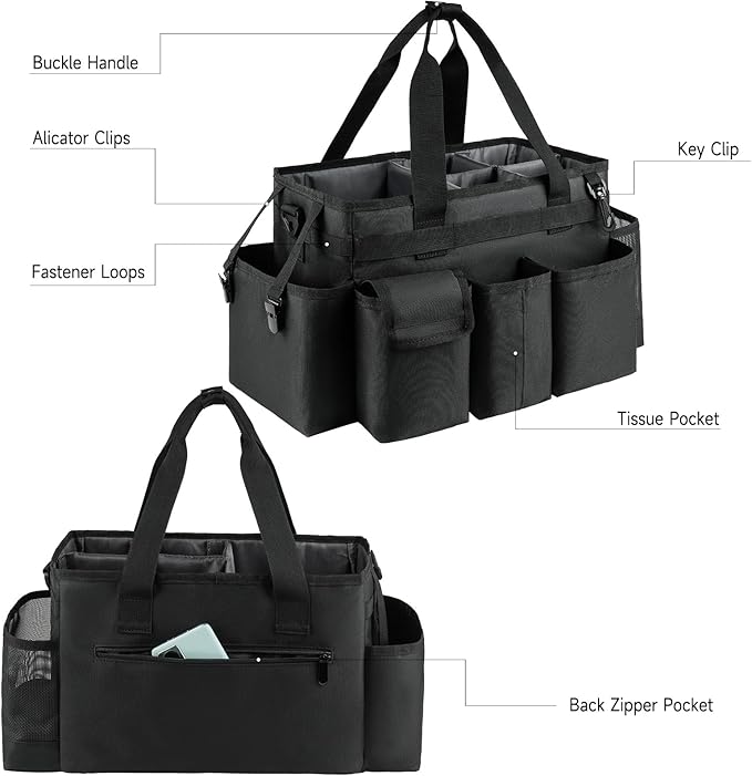 Cleaning Caddy,Cleaning Bag for Housekeepers,Cleaning Supplies Organizer with Handle,Black - Image 3